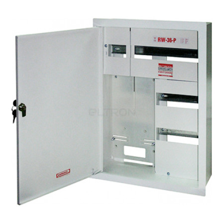 Шкаф распределительный KARWASZ e.mbox.RW-36-P-Z/O металлический встраиваемый под 3-фазный счетчик 36 модулей с замком с окном фото
