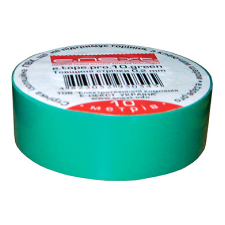 Ізострічка E.NEXT e.tape.pro.10.green із самозагасаючого ПВХ зелена (10 м) (p0450003) фото