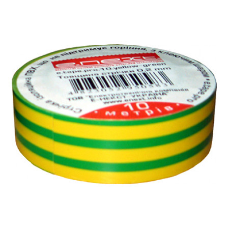 Изолента E.NEXT e.tape.pro.10.yellow-green из самозатухающего ПВХ желто-зеленая (10 м) (p0450007) фото