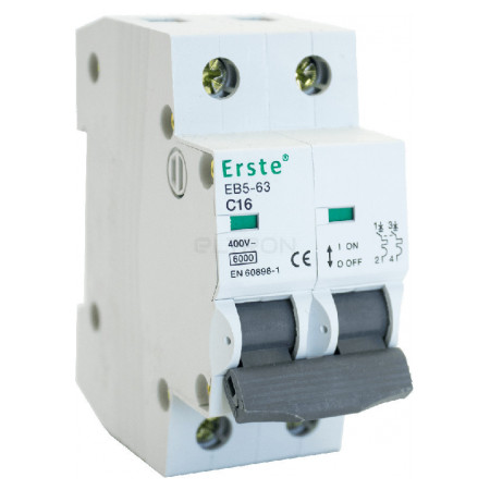 Автоматичний вимикач Erste Electric EB5-63 2P 16А тип C 6кА (EB5-63 2P 16A) фото