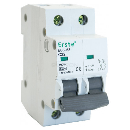 Автоматичний вимикач Erste Electric EB5-63 2P 32А тип C 6кА (EB5-63 2P 32A) фото