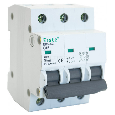 Автоматичний вимикач Erste Electric EB5-63 3P 16А тип C 6кА (EB5-63 3P 16A) фото