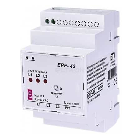 Реле автоматичного вибору фаз ETI EPF-43 230/400V (180V AC) (2470280) фото