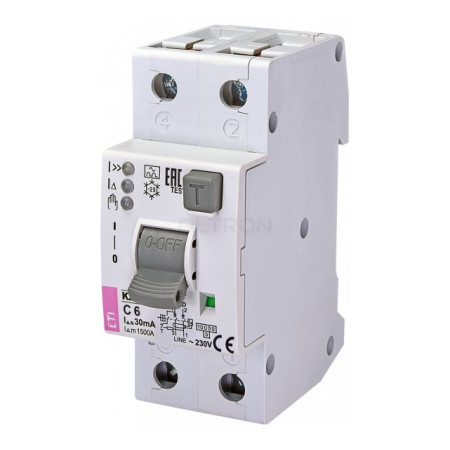 Дифференциальный автоматический выключатель ETI KZS-2M2p EDI (10кА) B 6А/30мА тип A (2172411) фото