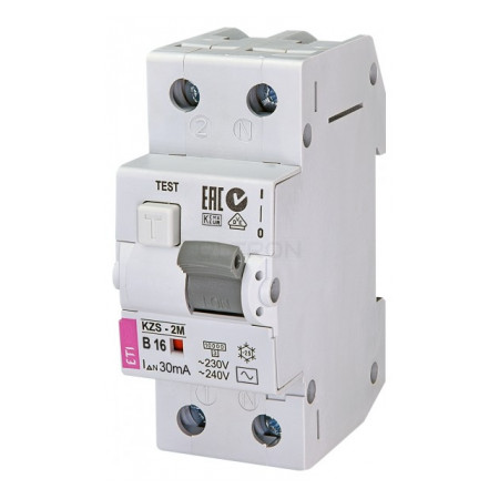 Диференційний автоматичний вимикач ETI KZS-2M (10кА) B 16А/30мА тип AC (2173104) фото