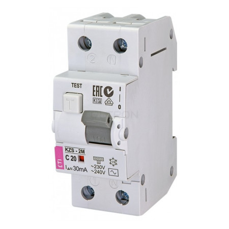 Диференційний автоматичний вимикач ETI KZS-2M (10кА) C 20А/30мА тип AC (2173125) фото