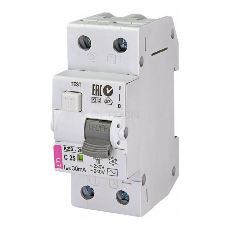 Диференційний автоматичний вимикач ETI KZS-2M (10кА) C 25А/30мА тип AC (2173126) фото