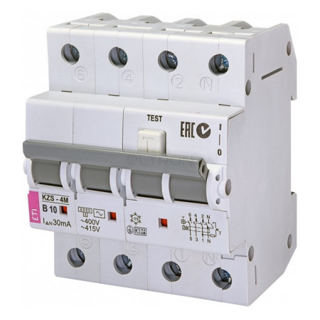 Дифференциальный автоматический выключатель ETI KZS-4M (6кА) B 10А/30мА тип AC (2174002) фото