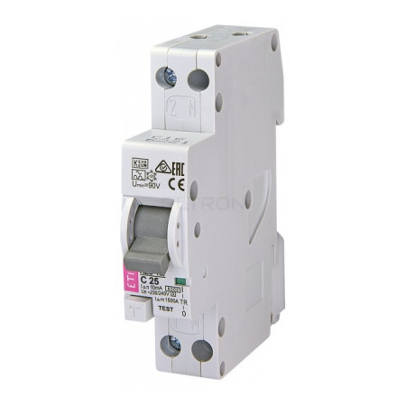 Диференційний автомат ETI KZS-1M (6кА, нижнє підключення) C 25А/10мА тип A (2175426) фото