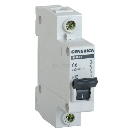 Автоматичний вимикач GENERICA ВА47-29 1P 6А тип C 4,5кА (MVA25-1-006-C) фото