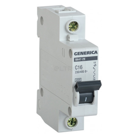 Автоматичний вимикач GENERICA ВА47-29 1P 16А тип C 4,5кА (MVA25-1-016-C) фото