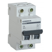 Автоматичний вимикач GENERICA ВА47-29 2P 6А тип C 4,5кА міні-фото
