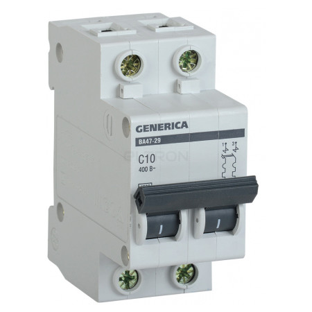Автоматичний вимикач GENERICA ВА47-29 2P 10А тип C 4,5кА (MVA25-2-010-C) фото