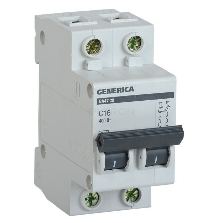 Автоматичний вимикач GENERICA ВА47-29 2P 16А тип C 4,5кА (MVA25-2-016-C) фото