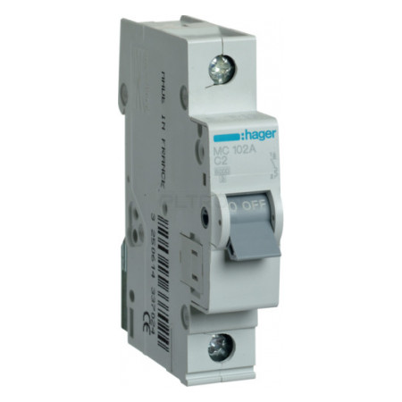 Автоматичний вимикач Hager MC102A 1P 6kA C-2A 1M фото