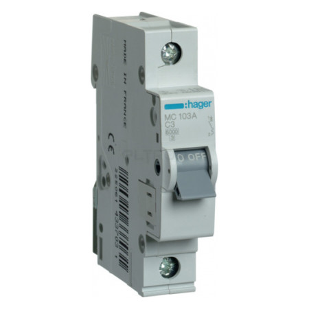 Автоматичний вимикач Hager MC103A 1P 6kA C-3A 1M фото