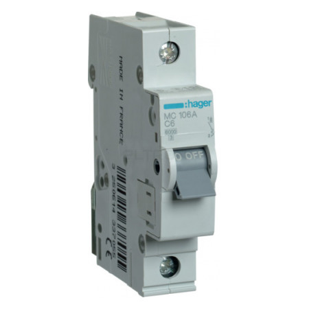 Автоматичний вимикач Hager MC106A 1P 6kA C-6A 1M фото