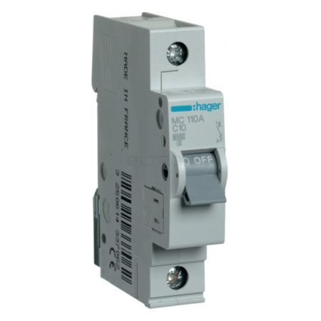 Автоматичний вимикач Hager MC110A 1P 6kA C-10A 1M фото