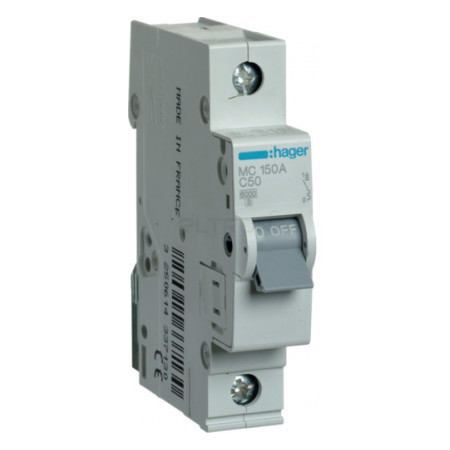 Автоматичний вимикач Hager MC150A 1P 6kA C-50A 1M фото