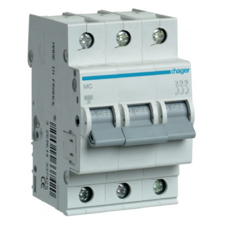 Автоматичний вимикач Hager MC300A 3P 6kA C-0.5A 3M фото