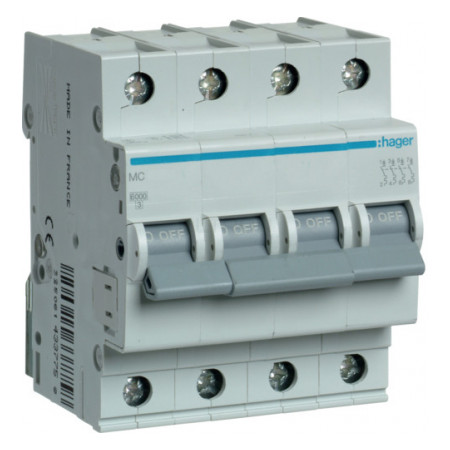 Автоматичний вимикач Hager MC400A 4P 6kA C-0.5A 4M фото