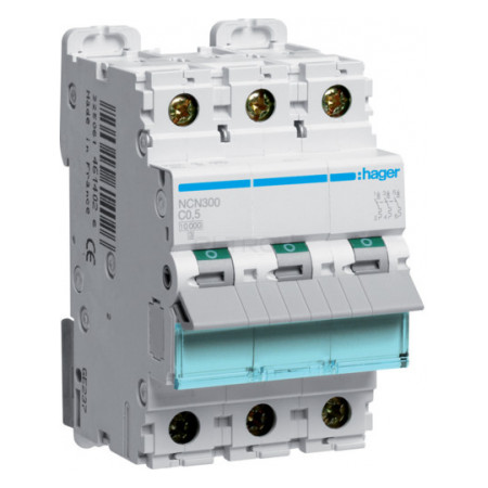 Автоматичний вимикач Hager NCN300 3P 10kA C-0.5A 3M фото