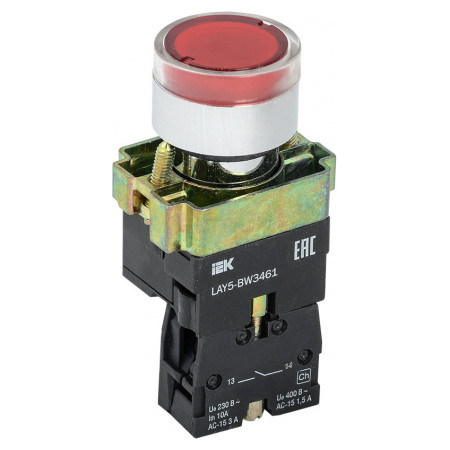 Кнопка управления IEK LAY5-BW3461 с подсветкой красная 1НО (BBT50-BW-K04) фото