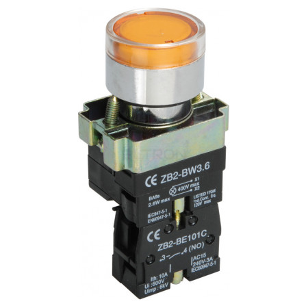 Кнопка управления IEK LAY5-BW3561 с подсветкой желтая 1НО (BBT50-BW-K05) фото