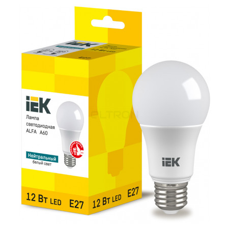 Лампа світлодіодна IEK LED ALFA A60 (груша) 12Вт 230В 4000К E27 (LLA-A60-12-230-40-E27) фото