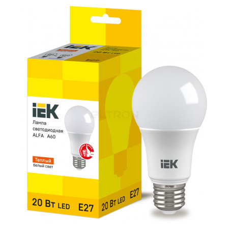 Лампа світлодіодна IEK LED ALFA A60 (груша) 20Вт 230В 3000К E27 (LLA-A60-20-230-30-E27) фото