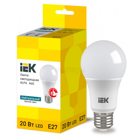 Лампа світлодіодна IEK LED ALFA A60 (груша) 20Вт 230В 4000К E27 (LLA-A60-20-230-40-E27) фото