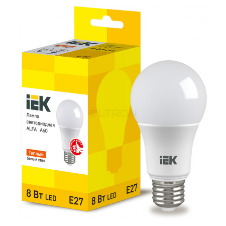 Лампа светодиодная IEK LED ALFA A60 (груша) 8Вт 230В 3000К E27 (LLA-A60-8-230-30-E27) фото