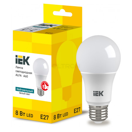 Лампа світлодіодна IEK LED ALFA A60 (груша) 8Вт 230В 4000К E27 (LLA-A60-8-230-40-E27) фото