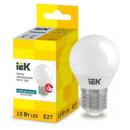 Лампа светодиодная IEK LED ALFA G45 (шар) 10Вт 230В 4000К E27 (LLA-G45-10-230-40-E27) фото