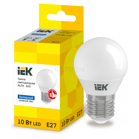 Лампа світлодіодна IEK LED ALFA G45 (куля) 10Вт 230В 6500К E27 (LLA-G45-10-230-65-E27) фото