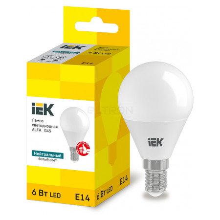 Лампа светодиодная IEK LED ALFA G45 (шар) 6Вт 230В 4000К E14 (LLA-G45-6-230-40-E14) фото