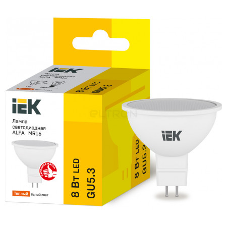 Лампа світлодіодна IEK LED ALFA MR16 (софіт) 8Вт 230В 3000К GU5.3 (LLA-MR16-8-230-30-GU5) фото