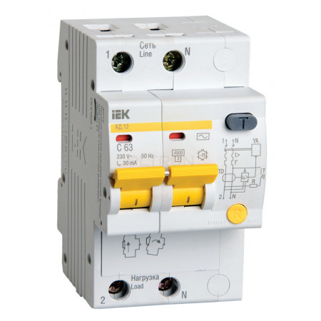 Дифференциальный автомат IEK АД12 2P 40А 30мА хар-ка C тип AC (MAD10-2-040-C-030) фото