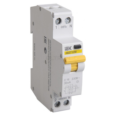 Автоматический выключатель дифференциального тока IEK АВДТ32М 2P 6А 10мА хар-ка C тип AC (MAD32-5-006-C-10) фото