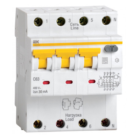 Автоматический выключатель дифференциального тока IEK АВДТ34 4P 25А 100мА хар-ка C тип A (MAD22-6-025-C-100) фото
