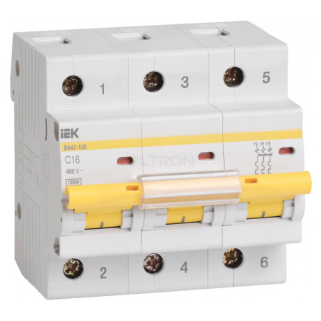 Автоматичний вимикач IEK ВА47-100 3P 16А тип C (MVA40-3-016-C) фото
