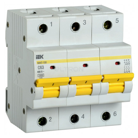 Автоматичний вимикач IEK ВА47-150 3P 63А тип C 15кА (MVA50-3-063-C) фото