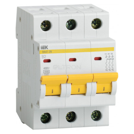 Автоматичний вимикач IEK ВА47-29 3P 2А тип B (MVA20-3-002-B) фото