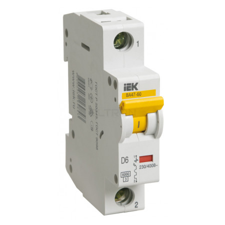 Автоматичний вимикач IEK ВА47-60 1P 6А тип D (MVA41-1-006-D) фото