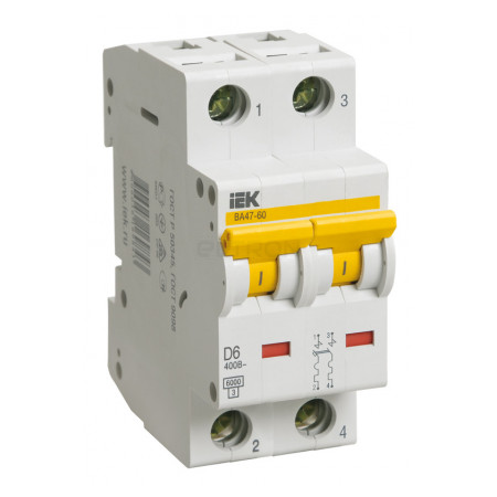 Автоматичний вимикач IEK ВА47-60 2P 6А тип D (MVA41-2-006-D) фото