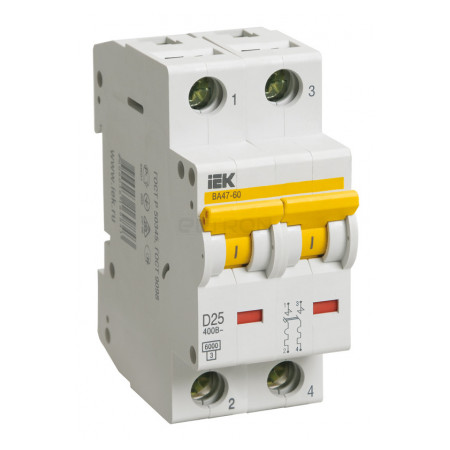 Автоматичний вимикач IEK ВА47-60 2P 25А тип D (MVA41-2-025-D) фото