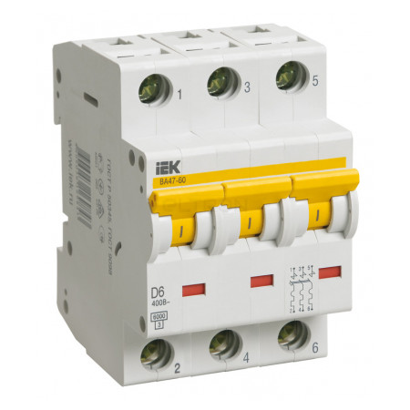 Автоматичний вимикач IEK ВА47-60 3P 6А тип D (MVA41-3-006-D) фото