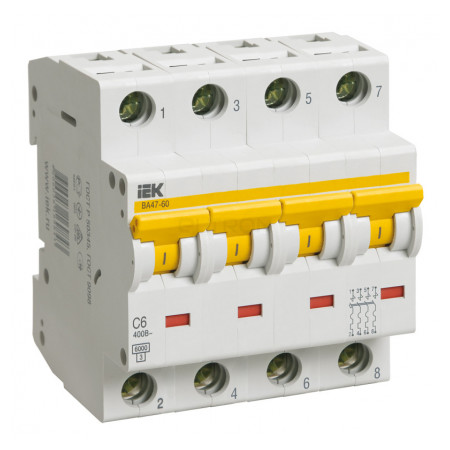 Автоматичний вимикач IEK ВА47-60 4P 6А тип C (MVA41-4-006-C) фото