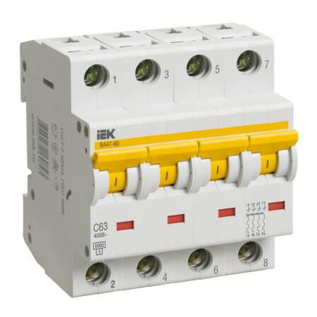 Автоматичний вимикач IEK ВА47-60 4P 63А тип C (MVA41-4-063-C) фото