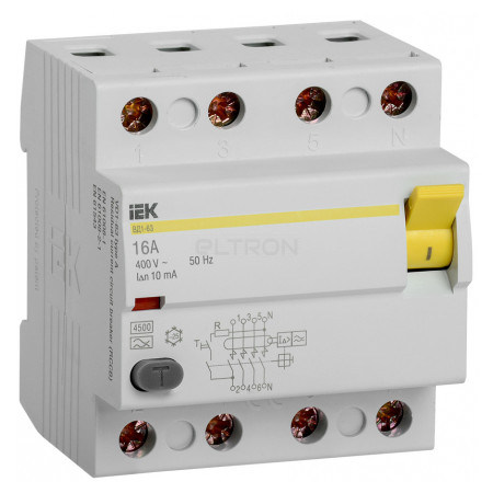 Пристрій захисного відключення (ПЗВ) IEK ВД1-63 4P 16А 10мА тип A (MDV11-4-016-010) фото